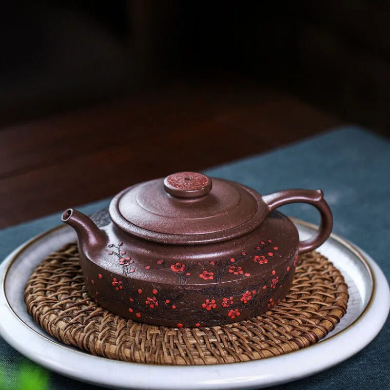 Full Handmade Yixing Zisha Teapot [Ruyi Jin Mei] (Ziyu Jin Sha – 200ml)