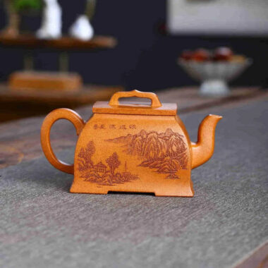 Full Handmade Yixing Zisha Teapot [Ruyi Sifang Pot] (Wucai Lao Duan Ni – 320ml)