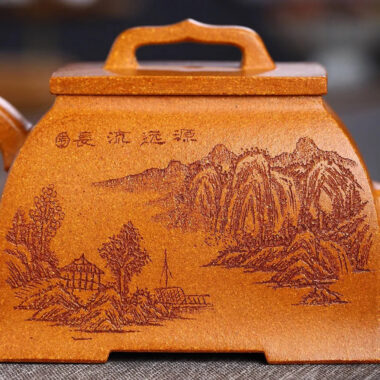 Full Handmade Yixing Zisha Teapot [Ruyi Sifang Pot] (Wucai Lao Duan Ni – 320ml)