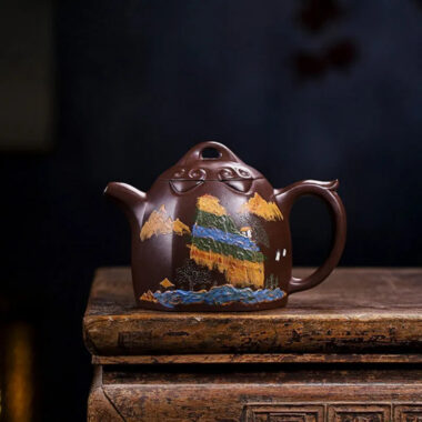Full Handmade Yixing Zisha Teapot [Shanshui Qin Quan] (Lao Zi Ni – 420ml)