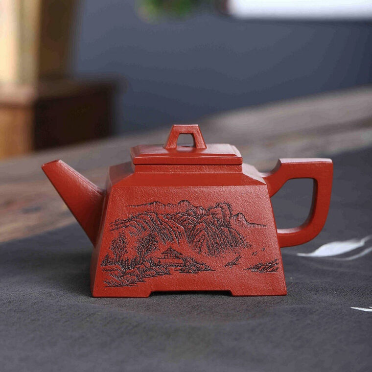 Full Handmade Yixing Zisha Teapot [Sheng Fang Pot] (Zhu Ni – 240ml)