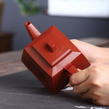 Full Handmade Yixing Zisha Teapot [Sheng Fang Pot] (Zhu Ni – 240ml)
