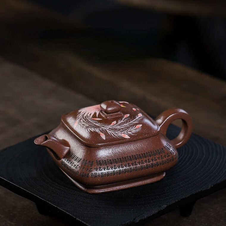 Full Handmade Yixing Zisha Teapot [Sifang Jin Feng] (Ziyu Jin Sha – 280ml)