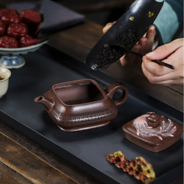 Full Handmade Yixing Zisha Teapot [Sifang Jin Feng] (Ziyu Jin Sha – 280ml)
