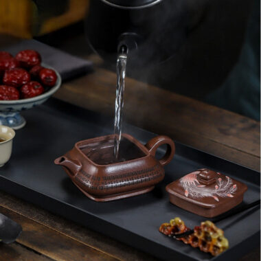 Full Handmade Yixing Zisha Teapot [Sifang Jin Feng] (Ziyu Jin Sha – 280ml)