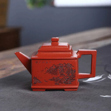Full Handmade Yixing Zisha Teapot [Sifang Pot] (Zhu Ni – 240ml)