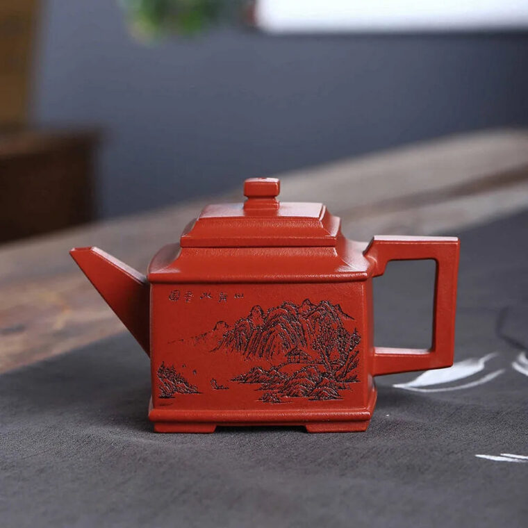 Full Handmade Yixing Zisha Teapot [Sifang Pot] (Zhu Ni – 240ml)