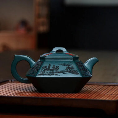 Full Handmade Yixing Zisha Teapot [Sifang Zhufu] (Lao Mo Lu Ni – 300ml)