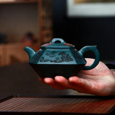 Full Handmade Yixing Zisha Teapot [Sifang Zhufu] (Lao Mo Lu Ni – 300ml)