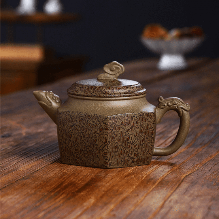 Full Handmade Yixing Zisha Teapot [Wucai Xiangyun] (Qing Duan/Jiao Ni – 330ml)