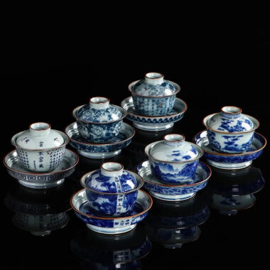 Handmade Aged Ceramic Clay [Qinghua] Sancai Gaiwan 210ml