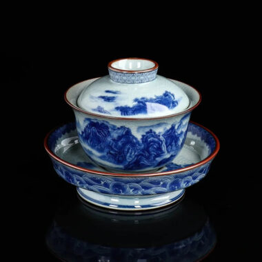 Handmade Aged Ceramic Clay [Qinghua] Sancai Gaiwan 210ml