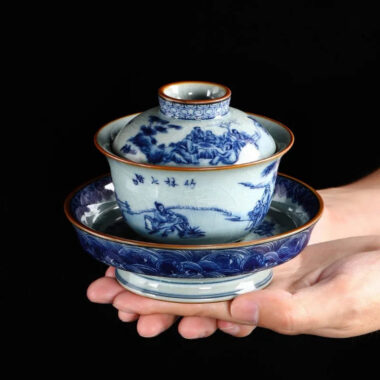 Handmade Aged Ceramic Clay [Qinghua] Sancai Gaiwan 210ml