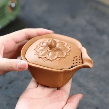 Handmade Yixing Zisha Hand-Grab Pot / Teapot [Lotus] (Zi Ni/Jiang Po Ni – 170ml)