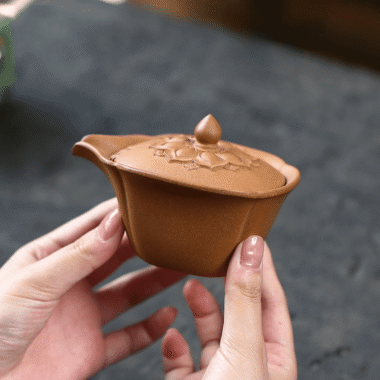 Handmade Yixing Zisha Hand-Grab Pot / Teapot [Lotus] (Zi Ni/Jiang Po Ni – 170ml)