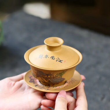 Handmade Yixing Zisha Gaiwan [Spring of Jiangnan] (Huangjin Duan Ni – 150ml)