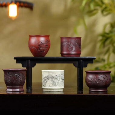 Handmade Yixing Zisha Master Tea Cup Gift Set [Jiangnan Shanshui]