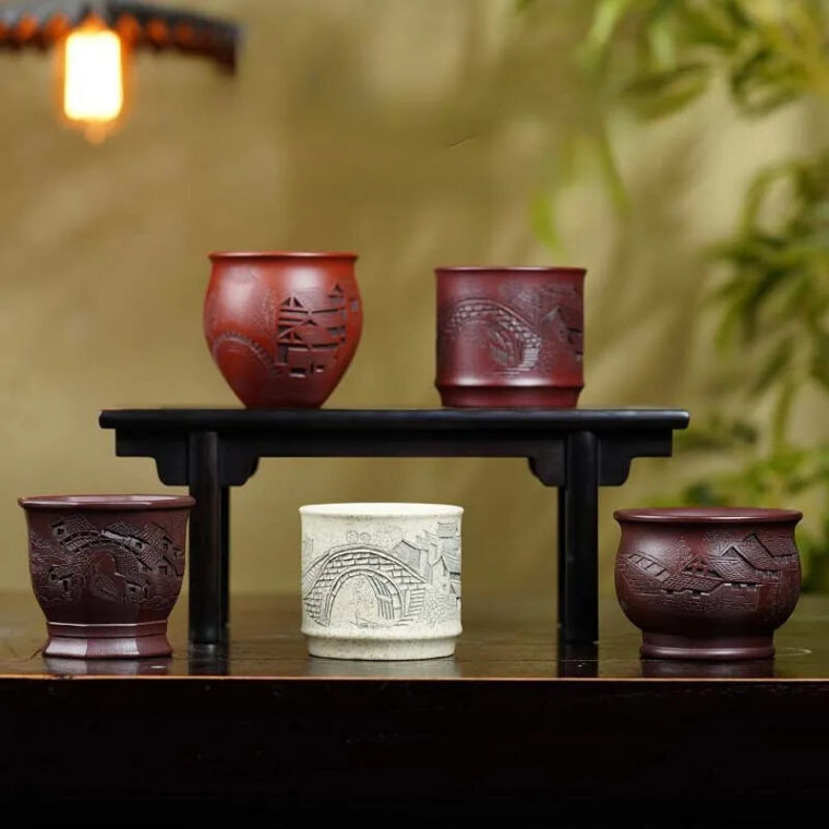 Handmade Yixing Zisha Master Tea Cup Gift Set [Jiangnan Shanshui]