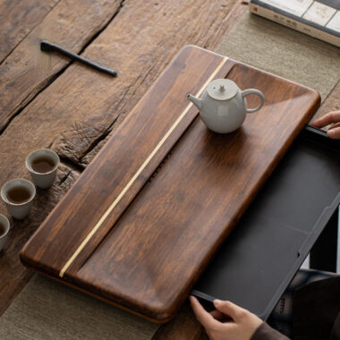 Heavy Bamboo Tea Tray [Chuang Mu – Ting Jing] Drawer Storage / Pipe Drainage