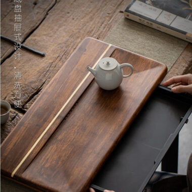 Heavy Bamboo Tea Tray [Chuang Mu – Ting Jing] Drawer Storage / Pipe Drainage