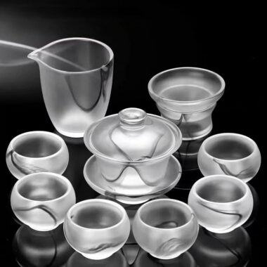 Ink Paint Glass Zen Tea Cup/Fair Cup/Gaiwan/Tea Strainer/Full Set