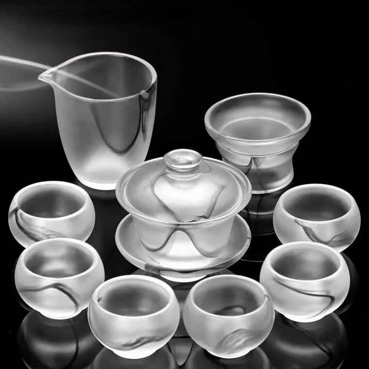 Ink Paint Glass Zen Tea Cup/Fair Cup/Gaiwan/Tea Strainer/Full Set