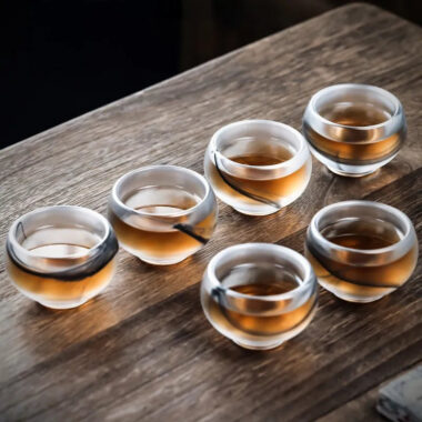 Ink Paint Glass Zen Tea Cup/Fair Cup/Gaiwan/Tea Strainer/Full Set