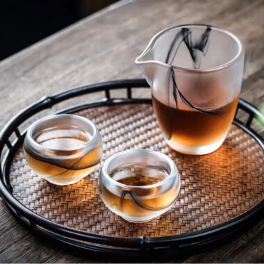 Ink Paint Glass Zen Tea Cup/Fair Cup/Gaiwan/Tea Strainer/Full Set