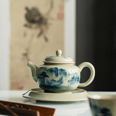 Jindezhen Gu Ru Ice Crackle Ceramic Hand-painted [Dezhong] Teapot 250ml
