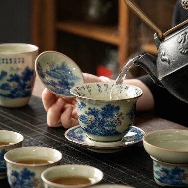 Jindezhen Gu Ru Ice Crackle Ceramic Tea Set [Jiangshan Keran]