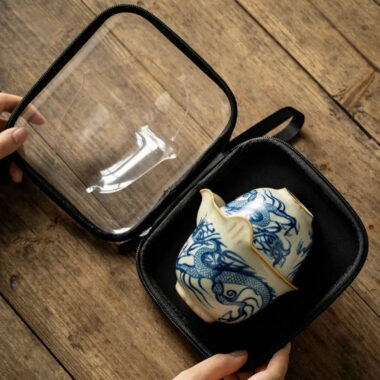 Jindezhen Gu Ru Ice Crackle Ceramic Travel Tea Set [Qinghua Dragon]