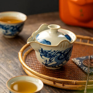 Jindezhen Gu Ru Ice Crackle Ceramic Travel Tea Set [Qinghua Dragon]