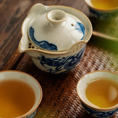 Jindezhen Gu Ru Ice Crackle Ceramic Travel Tea Set [Qinghua Dragon]