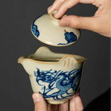 Jindezhen Gu Ru Ice Crackle Ceramic Travel Tea Set [Qinghua Dragon]
