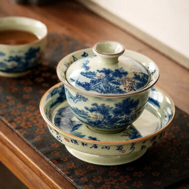 Jindezhen Ice Crackle Ceramic Sancai Gaiwan [Jiangshan Ke Ran Series – Jiangjun] 165ml