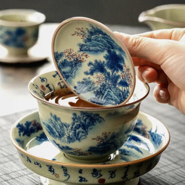 Jindezhen Ice Crackle Ceramic Sancai Gaiwan [Jiangshan Ke Ran Series – Jiangjun] 165ml