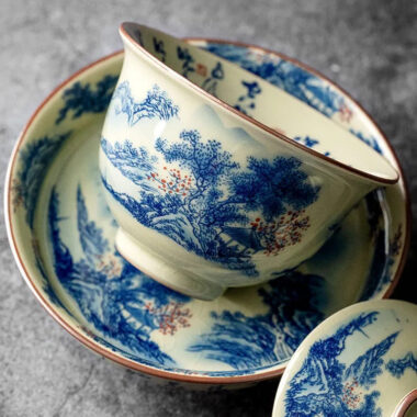 Jindezhen Ice Crackle Ceramic Sancai Gaiwan [Jiangshan Ke Ran Series – Jiangjun] 165ml