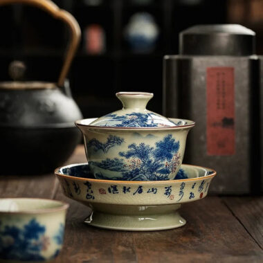 Jindezhen Ice Crackle Ceramic Sancai Gaiwan [Jiangshan Ke Ran Series – Jiangjun] 165ml