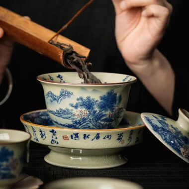 Jindezhen Ice Crackle Ceramic Sancai Gaiwan [Jiangshan Ke Ran Series – Jiangjun] 165ml