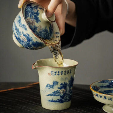 Jindezhen Ice Crackle Ceramic Sancai Gaiwan [Jiangshan Ke Ran Series – Jiangjun] 165ml