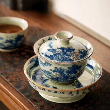 Jindezhen Ice Crackle Ceramic Sancai Gaiwan [Jiangshan Ke Ran Series – Jiangjun] 165ml