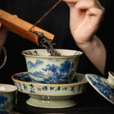 Jindezhen Ice Crackle Ceramic Sancai Gaiwan [Jiangshan Ke Ran Series – Jiangjun] 165ml