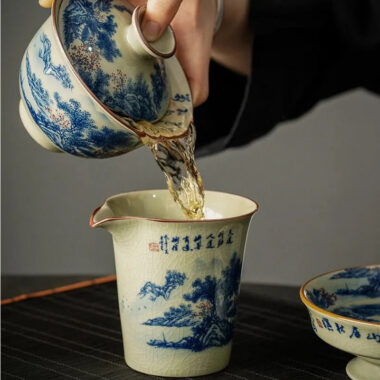 Jindezhen Ice Crackle Ceramic Sancai Gaiwan [Jiangshan Ke Ran Series – Jiangjun] 165ml