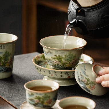 Jindezhen Ice Crackle Sancai Gaiwan [Zhi Ci Qinglu Series – Jiangjun] 165ml