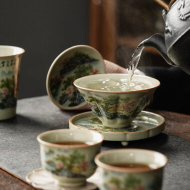 Jindezhen Ice Crackle Sancai Gaiwan [Zhi Ci Qinglu Series – Straw Hat] 130ml