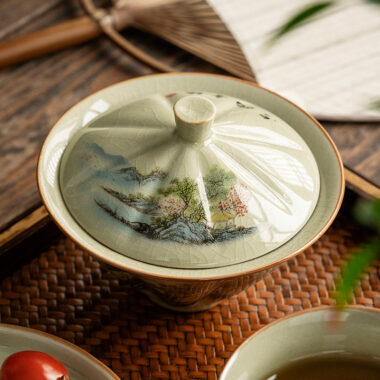 Jindezhen Ice Crackle Sancai Gaiwan [Zhi Ci Qinglu Series – Straw Hat] 130ml