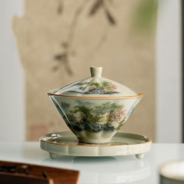 Jindezhen Ice Crackle Sancai Gaiwan [Zhi Ci Qinglu Series – Straw Hat] 130ml