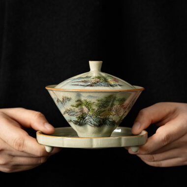 Jindezhen Ice Crackle Sancai Gaiwan [Zhi Ci Qinglu Series – Straw Hat] 130ml