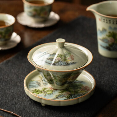 Jindezhen Ice Crackle Sancai Gaiwan [Zhi Ci Qinglu Series – Straw Hat] 130ml