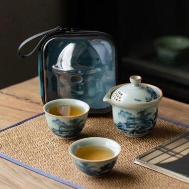 Jindezhen Tian Qing Ru Ice Crackle Ceramic Travel Tea Set